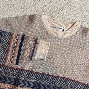 High Sierra Mens XL Vintage Fair Isle Ramie Wool Blend Crew Neck Sweater Tan